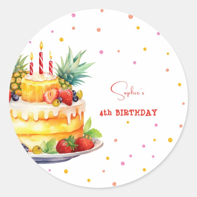 Adesivo aniversário do bolo de aniversário da Fruta (Frente)
