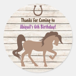 Adesivo Aniversário do bonito Cavalo Marrom e Raparigas de