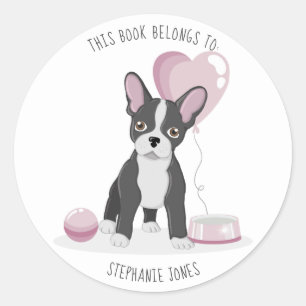 Adesivo Aniversário do Bulldog Francês Este Livro Pertence