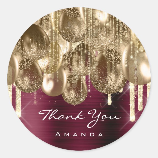 Adesivo Aniversário do Burgundy DOURADO GLITTER BALLONS DR (Frente)