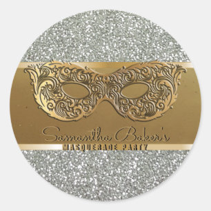 Adesivo Aniversário do Elegante Dourado Mascarada