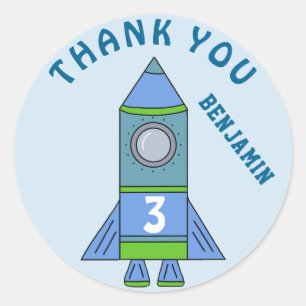 Adesivo Aniversário do Garoto Azul Foguete Agradável Obrig