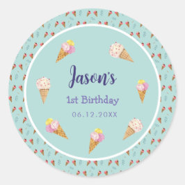 Adesivo Aniversário do Garoto do Cone Sorvete Verde