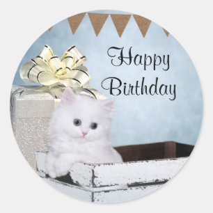 Adesivo Aniversário do gatinho branco persa