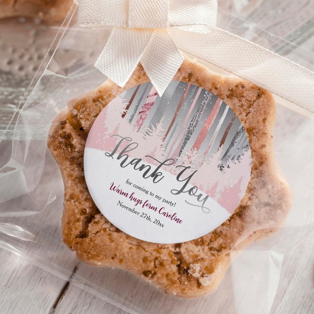 Adesivo Aniversário do inverno da Floresta de Neve Silver, (Criador carregado)