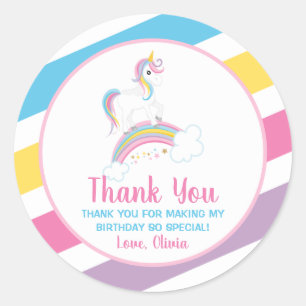 Adesivo Aniversário do Magical Rainbow Unicorn Obrigado A