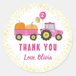Adesivo Aniversário do Outono de Pumpkin Rosa - Obrigado