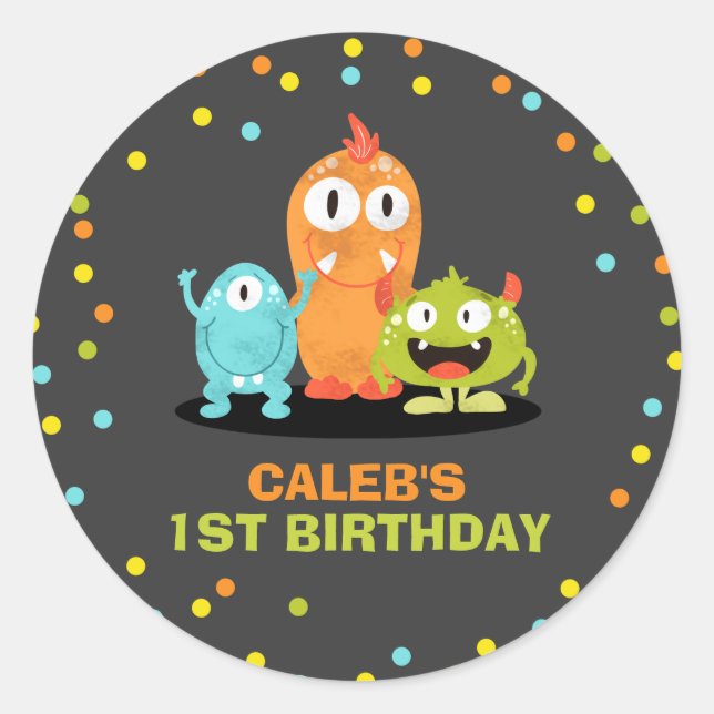 Adesivo Aniversário do Pequeno Sobrevoo do Monstro (Frente)