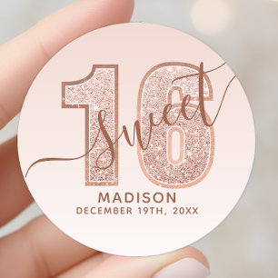 Adesivo Aniversário do Rosa Dourado Glitter Script Sweet 1