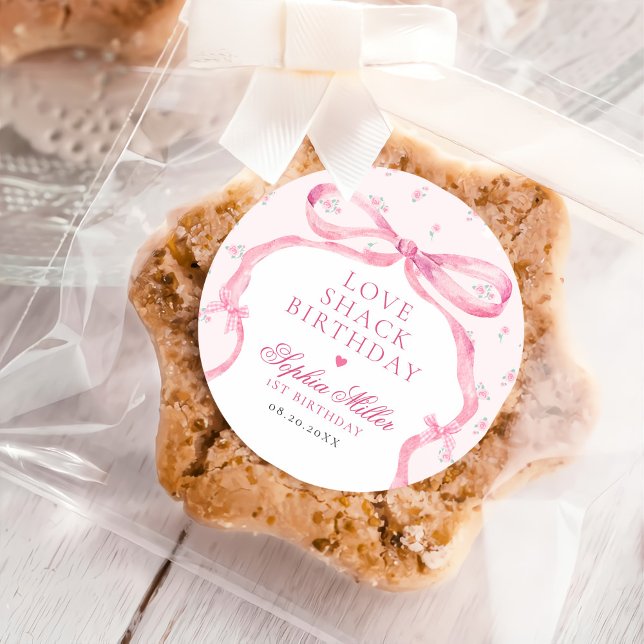 Adesivo Aniversário do Shack de Amor de Arco Rosa Coquette (Criador carregado)