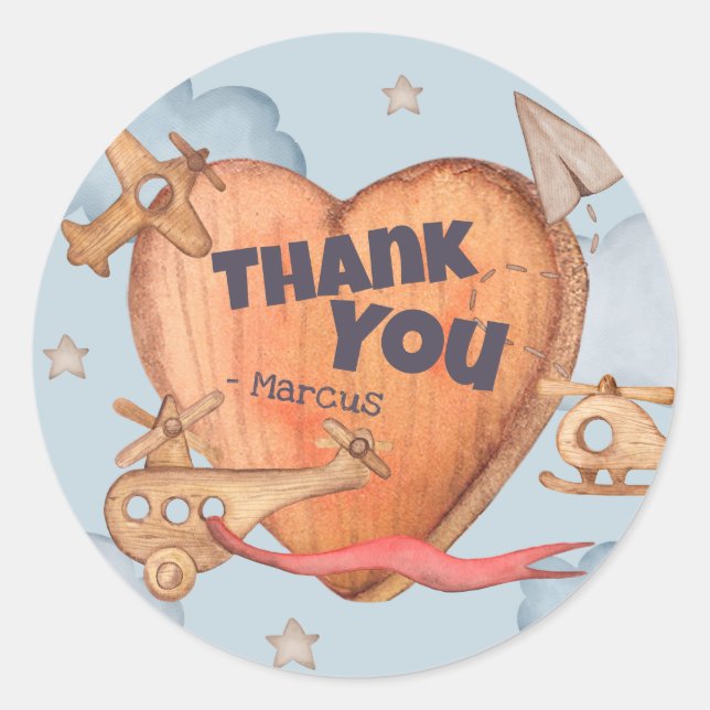 Adesivo Aniversário do Toy Airplane Obrigado (Frente)