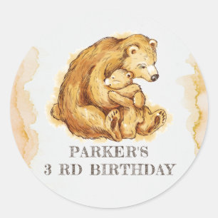 Adesivo Aniversário do urso da aguarela personalizado