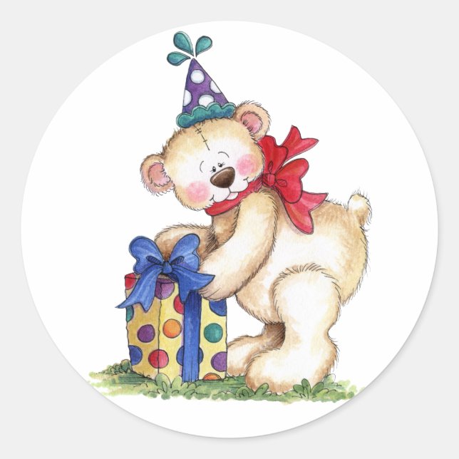 Adesivo Aniversário do Urso Presente (Frente)