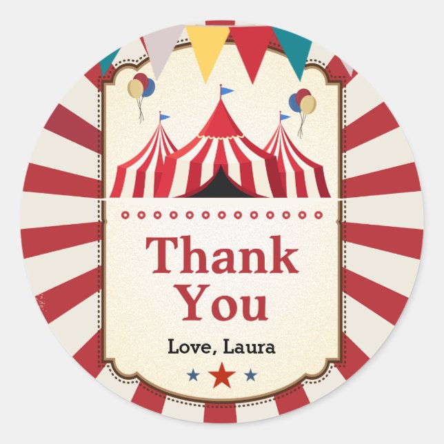 Adesivo Aniversário do Vintage Carnival Circus Boy (Frente)