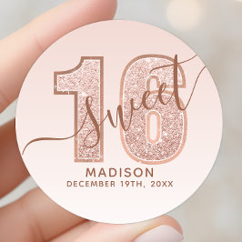 Adesivo Aniversário Doce 16 com Glitter em Rose Gold