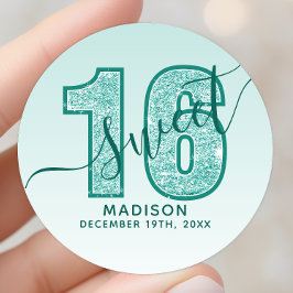 Adesivo Aniversário Doce 16 Script Glitter Água Teal