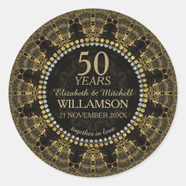 Adesivo Aniversário Dourado de Batik Sunshine (Frente)