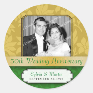 Adesivo Aniversário Dourado frondoso do damasco 50th