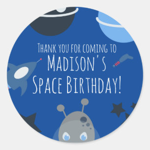 Adesivo Aniversário Espacial Tema Alien Azul Cinza Clás