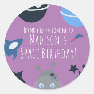 Adesivo Aniversário Espacial Tema Alien Azul Roxo
