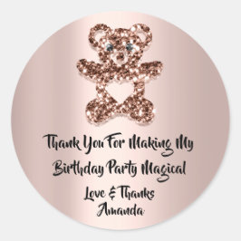 Adesivo Aniversário Favor Rosa do Cardíaco Faísca Glitter 