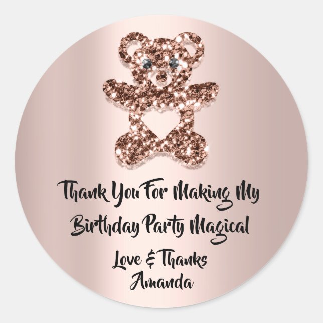 Adesivo Aniversário Favor Rosa do Cardíaco Faísca Glitter  (Frente)