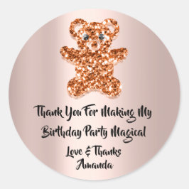 Adesivo Aniversário Favor Rosa Laranja Faísca Glitter Urso
