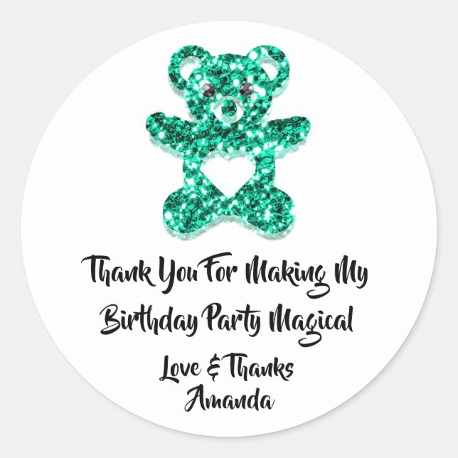 Adesivo Aniversário Favorito Menor Coração Verde Bebê Urso (Frente)