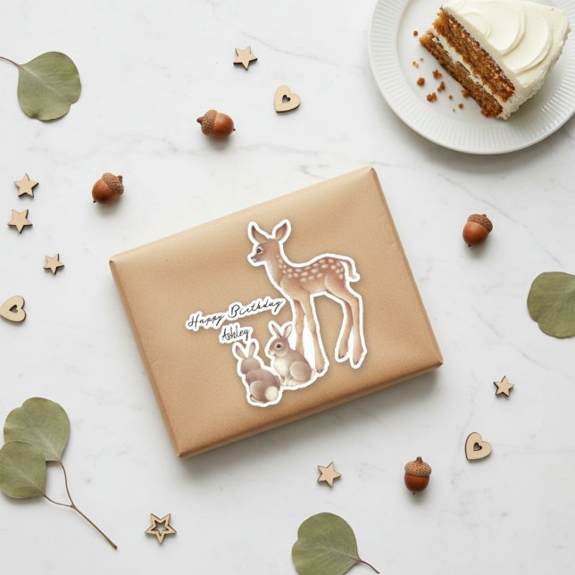 Adesivo Aniversário Fawn E Bunnies Sticker (Birthday Fawn And Bunnies Sticker)