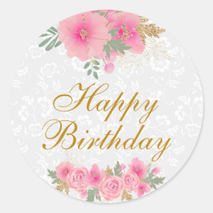Adesivo Aniversário feliz das flores rosa-d'água