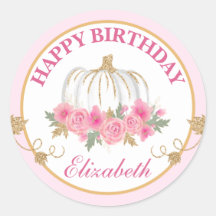 Aniversário Feliz Pumpkin Rosa e Dourado com Aquar