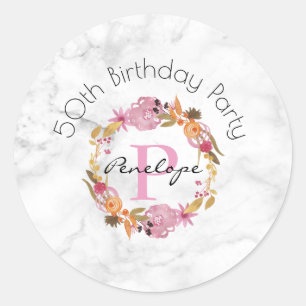 Adesivo Aniversário floral cor-de-rosa bonito do monogram