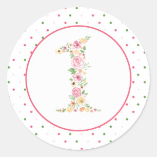 Adesivo Aniversário floral da aguarela um primeiro