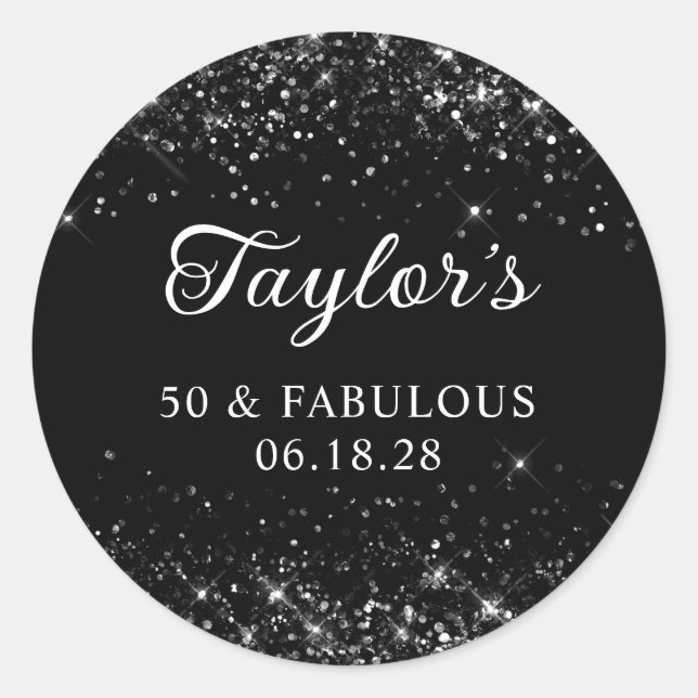 Adesivo Aniversário Glittery Black 50th (Frente)