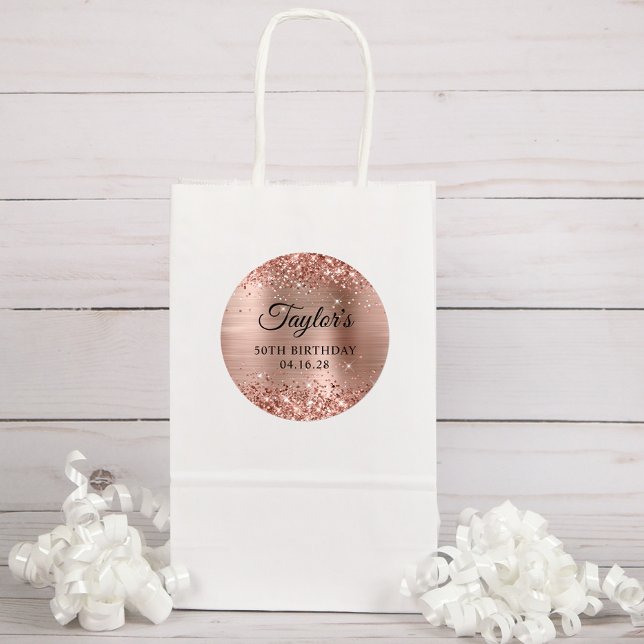 Adesivo Aniversário Glittery Rosa Gold Foil 50th (Glitter Rose Gold Favor Bag Sticker)