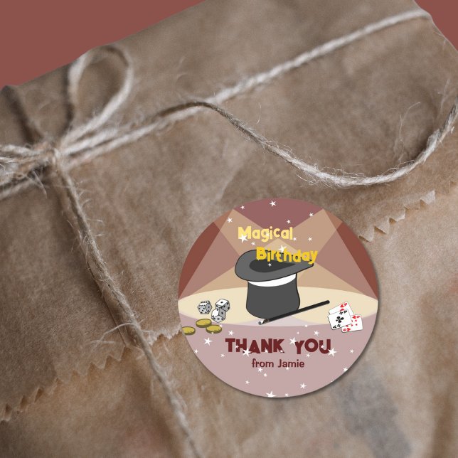 Adesivo Aniversário Mágico Obrigado Do Nome (Magical Birthday Thank You From Name Classic Round Sticker, red)