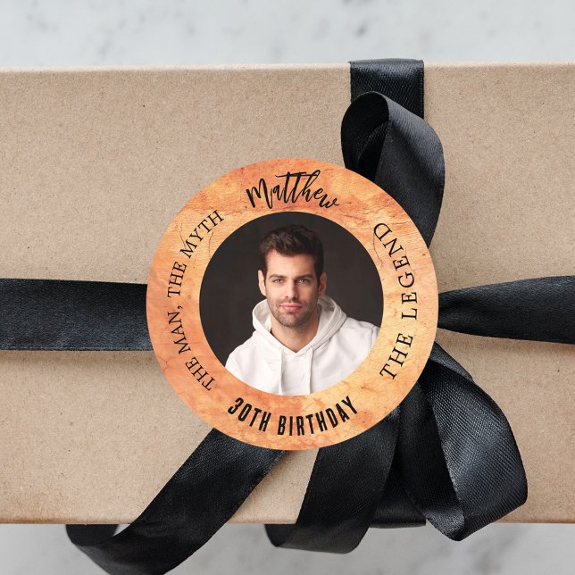 Adesivo Aniversário marrom terracotta foto-homem lenda mit (Criador carregado)