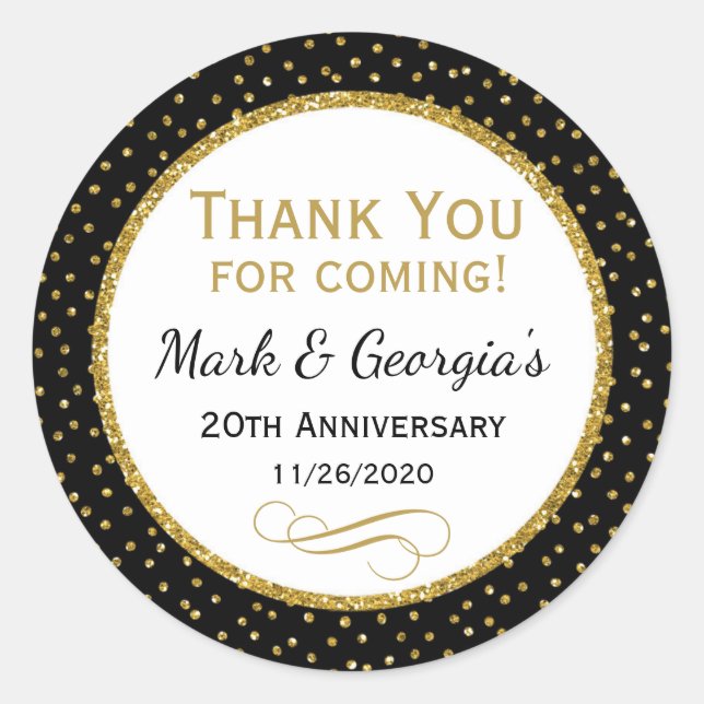 Adesivo Aniversário negro Dourado Obrigado Favorecer Etiqu (Frente)