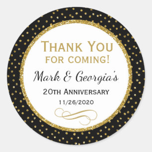 Adesivo Aniversário negro Dourado Obrigado Favorecer Etiqu