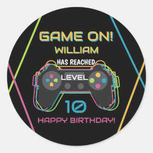 Adesivo Aniversário Neon de Jogo de Vídeo de Adolescente