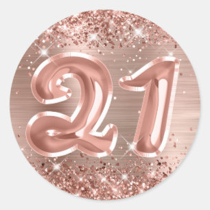 Adesivo Aniversário Número 21 em Folha de Ouro Rosa Brilha