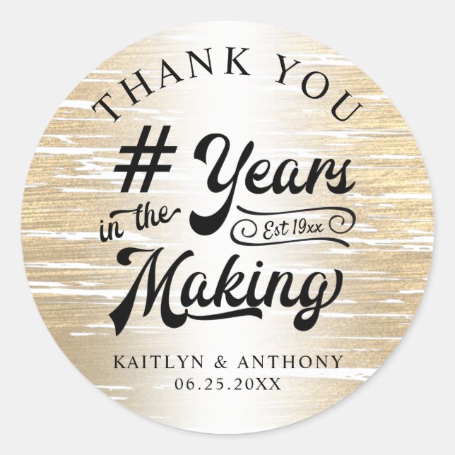 Adesivo Aniversário Obrigado Ouro ANOS EM CONSTRUÇÃO (Frente)