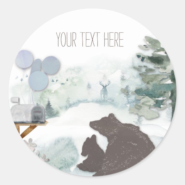 Adesivo Aniversário ou Chá do Urso Florestal (Frente)