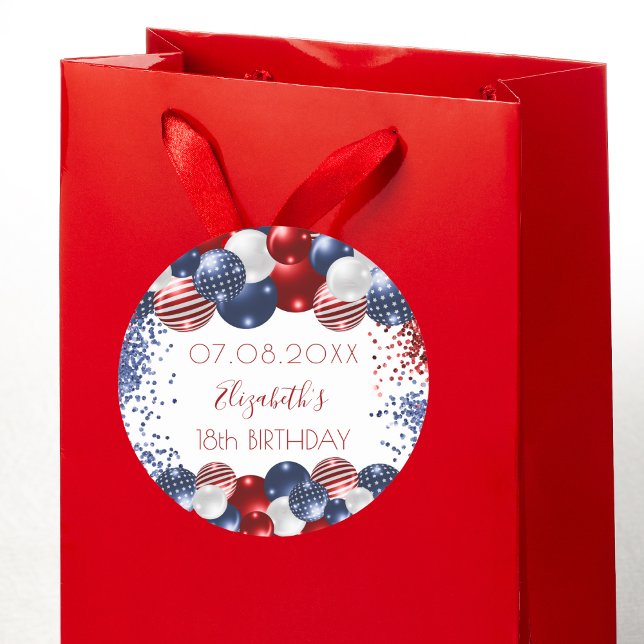 Adesivo Aniversário patriótico EUA vermelho bandeira azul (Criador carregado)