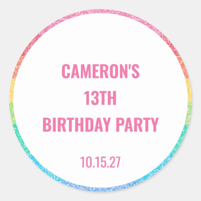 Adesivo Aniversário Personalizado Colorido do Arco-Íris Gl (Frente)