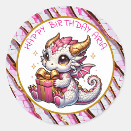 Adesivo Aniversário Personalizado da Menina de Dragão Rosa