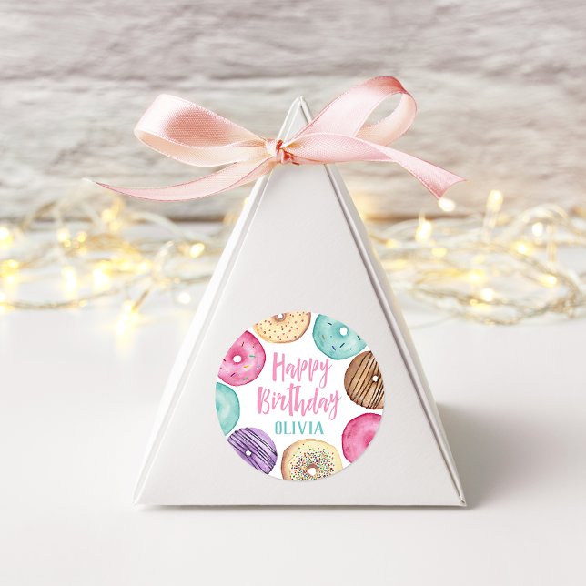 Adesivo Aniversário Personalizado da Rosquinha de Aquarela (Criador carregado)