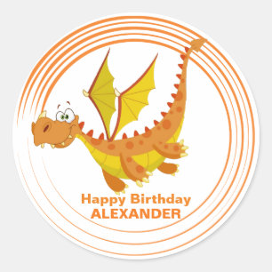 Adesivo Aniversário Personalizado do Dragão Voador Bonito