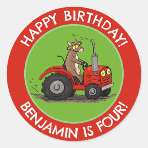 Adesivo Aniversário personalizado do trator de vaca giro