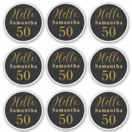 Adesivo Aniversário Personalizado Elegante Olá 50 Preto Do